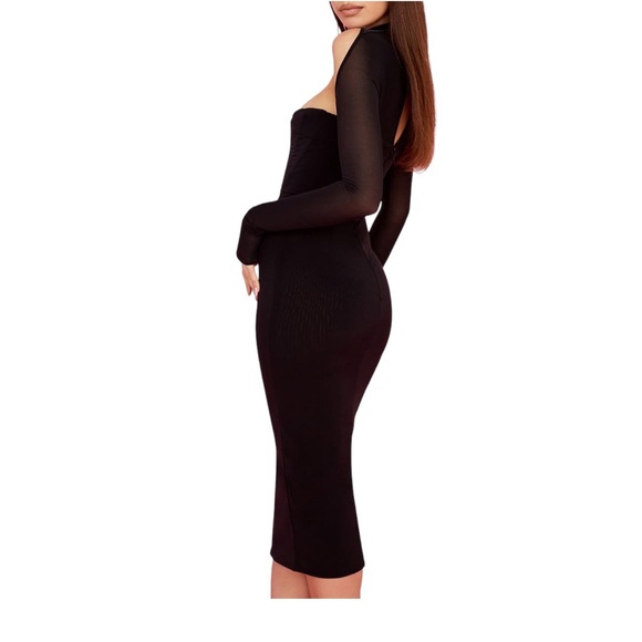 SOLD NWT House of CB Milarose Black Long Sleeve Corset Midi Dress Large Reg $239 - Picture 3 of 11